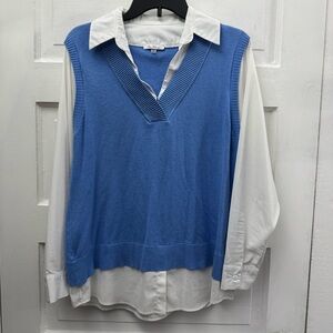 Layered Look V Neck Sweater Blouse Vila Milano Womens M Blue
